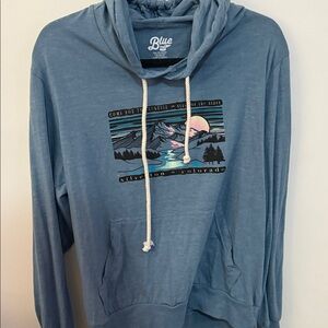 Blue 84 Teal Hoodie with Mountain Scene